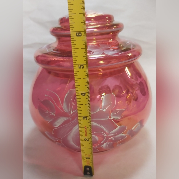 Cranberry gold luster hand painted jar - Picture 7 of 9
